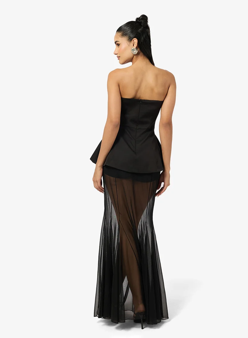 Ginger Sweetheart Neckline Peplum Dress with Mesh Insert